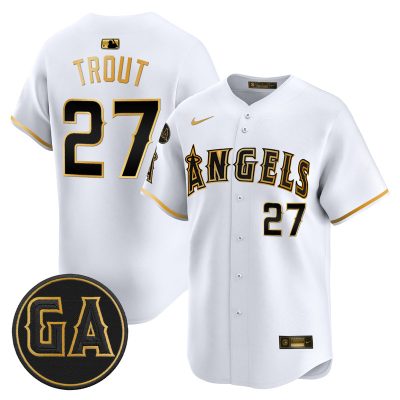 Men's Los Angeles Angels 'Garret Anderson Tribute Patch' Vapor Premier Limited Jersey - White Gold / Mike Trout