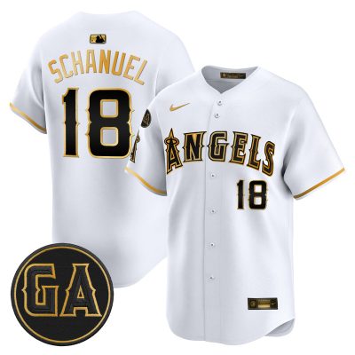 Men's Los Angeles Angels 'Garret Anderson Tribute Patch' Vapor Premier Limited Jersey - White Gold / Nolan Schanuel