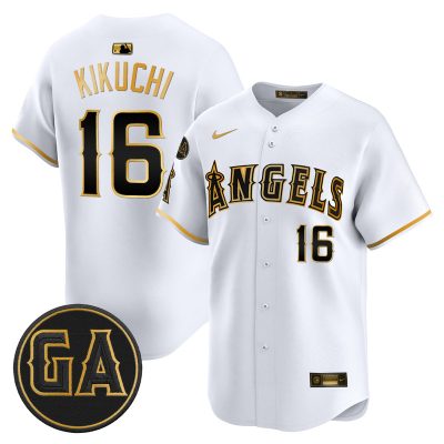 Men's Los Angeles Angels 'Garret Anderson Tribute Patch' Vapor Premier Limited Jersey - White Gold / Yusei Kikuchi