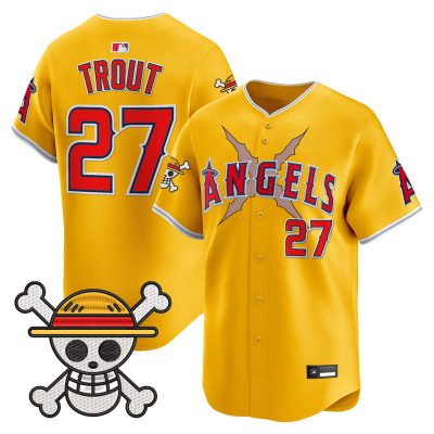 Men's Los Angeles Angels x One Piece Vapor Premier Limited Jersey - Gold / Mike Trout