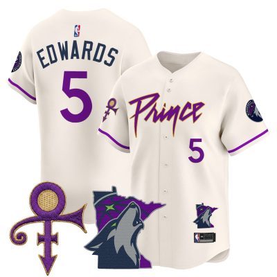 Men's Minnesota Timberwolves Prince Patch Vapor Baseball Jersey - Cream / Anthony Edwards