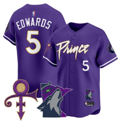 Men's Minnesota Timberwolves Prince Patch Vapor Baseball Jersey - Purple / Anthony Edwards