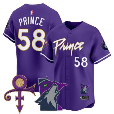 Men's Minnesota Timberwolves Prince Patch Vapor Baseball Jersey - Purple / Prince 1958