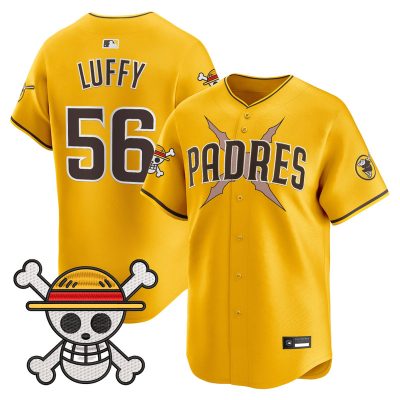 Men's Padres x One Piece Vapor Premier Limited Jersey - Gold / Luffy