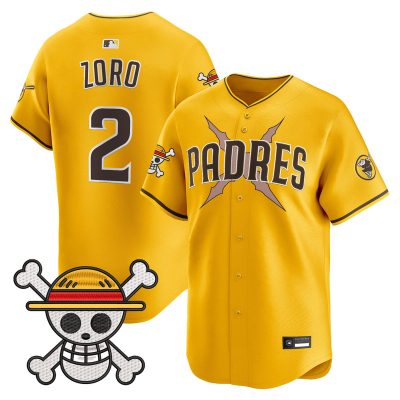 Men's Padres x One Piece Vapor Premier Limited Jersey - Gold / Zoro