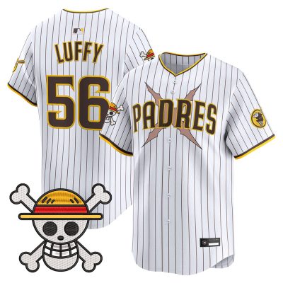 Men's Padres x One Piece Vapor Premier Limited Jersey - Pinstripe / Luffy