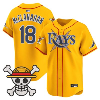 Men's Tampa Bay Rays x One Piece Vapor Premier Limited Jersey - Gold / Shane McClanahan