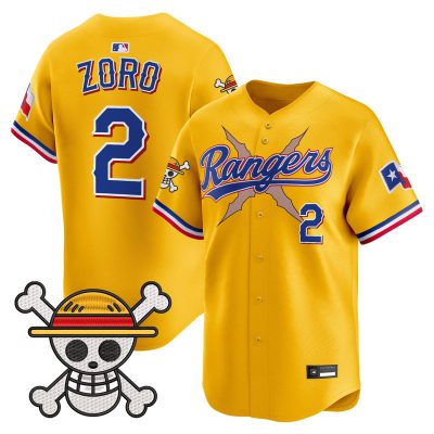 Men's Texas Rangers x One Piece Vapor Premier Limited Jersey - Gold / Zoro