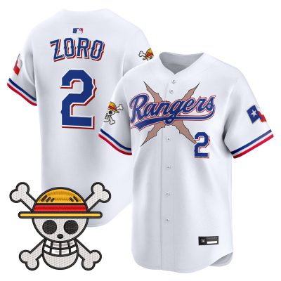 Men's Texas Rangers x One Piece Vapor Premier Limited Jersey - White / Zoro