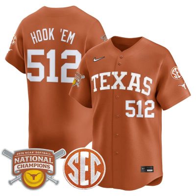 Texas Longhorns 2026 Softball National Champions Vapor Premier Limited Stitched Jersey - Orange / Hook 'Em 512