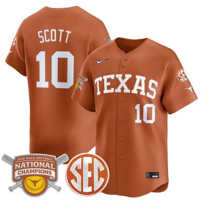 Texas Longhorns 2026 Softball National Champions Vapor Premier Limited Stitched Jersey - Orange / Mia Scott