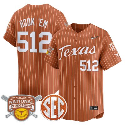 Texas Longhorns 2026 Softball National Champions Vapor Premier Limited Stitched Jersey - Orange Pinstripe / Hook 'Em 512