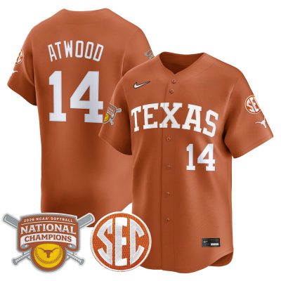 Texas Longhorns 2026 Softball National Champions Vapor Premier Limited Stitched Jersey - Orange / Reese Atwood
