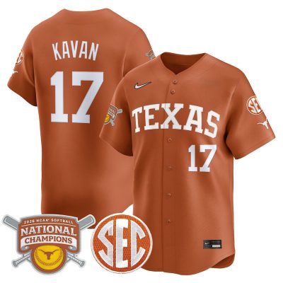 Texas Longhorns 2026 Softball National Champions Vapor Premier Limited Stitched Jersey - Orange / Teagan Kavan