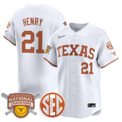 Texas Longhorns 2026 Softball National Champions Vapor Premier Limited Stitched Jersey - White / Kayden Henry