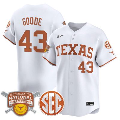 Texas Longhorns 2026 Softball National Champions Vapor Premier Limited Stitched Jersey - White / Leighann Goode