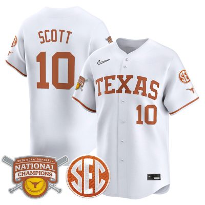 Texas Longhorns 2026 Softball National Champions Vapor Premier Limited Stitched Jersey - White / Mia Scott