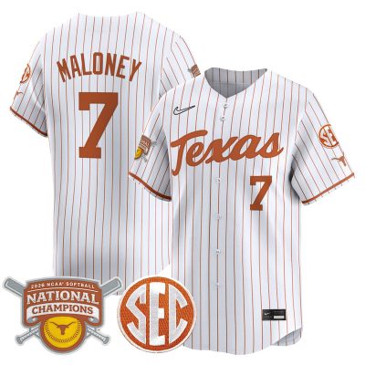 Texas Longhorns 2026 Softball National Champions Vapor Premier Limited Stitched Jersey - White Pinstripe / Ashton Maloney