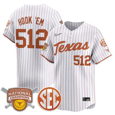Texas Longhorns 2026 Softball National Champions Vapor Premier Limited Stitched Jersey - White Pinstripe / Hook 'Em 512