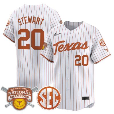 Texas Longhorns 2026 Softball National Champions Vapor Premier Limited Stitched Jersey - White Pinstripe / Katie Stewart