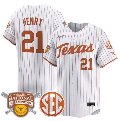 Texas Longhorns 2026 Softball National Champions Vapor Premier Limited Stitched Jersey - White Pinstripe / Kayden Henry
