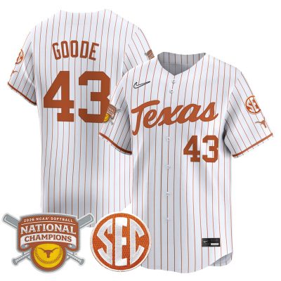 Texas Longhorns 2026 Softball National Champions Vapor Premier Limited Stitched Jersey - White Pinstripe / Leighann Goode
