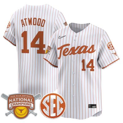 Texas Longhorns 2026 Softball National Champions Vapor Premier Limited Stitched Jersey - White Pinstripe / Reese Atwood
