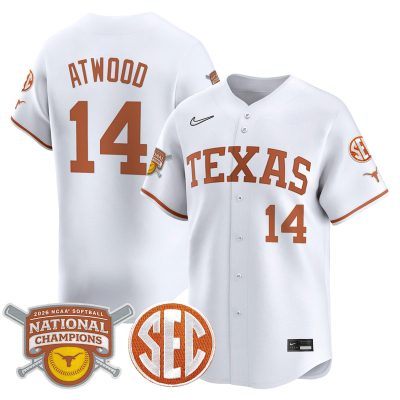 Texas Longhorns 2026 Softball National Champions Vapor Premier Limited Stitched Jersey - White / Reese Atwood