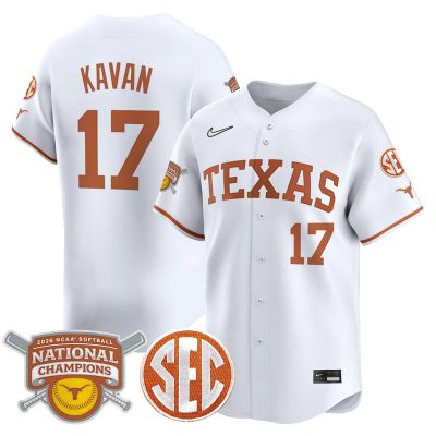 Texas Longhorns 2026 Softball National Champions Vapor Premier Limited Stitched Jersey - White / Teagan Kavan