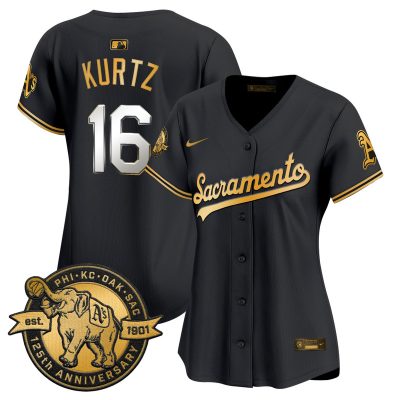 Women's Athletics 'Sacramento Edition' Vapor Premier Limited Jersey - 125th Anniversary Patch - Black Gold / Nick Kurtz