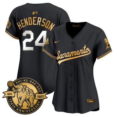 Women's Athletics 'Sacramento Edition' Vapor Premier Limited Jersey - 125th Anniversary Patch - Black Gold / Rickey Henderson