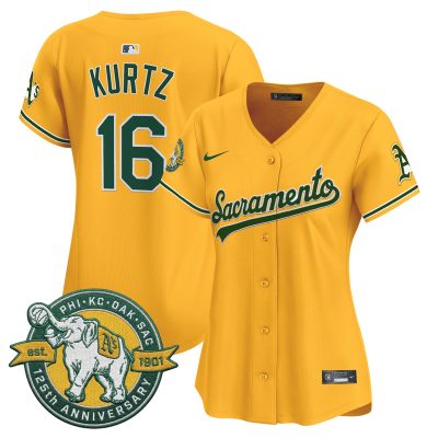 Women's Athletics 'Sacramento Edition' Vapor Premier Limited Jersey - 125th Anniversary Patch - Gold / Nick Kurtz