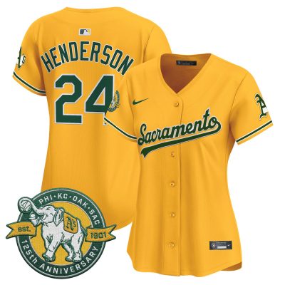 Women's Athletics 'Sacramento Edition' Vapor Premier Limited Jersey - 125th Anniversary Patch - Gold / Rickey Henderson