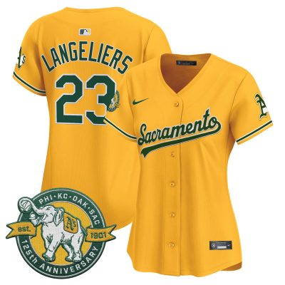 Women's Athletics 'Sacramento Edition' Vapor Premier Limited Jersey - 125th Anniversary Patch - Gold / Shea Langeliers