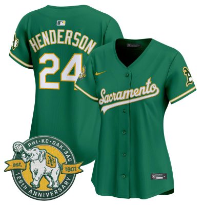 Women's Athletics 'Sacramento Edition' Vapor Premier Limited Jersey - 125th Anniversary Patch - Green / Rickey Henderson