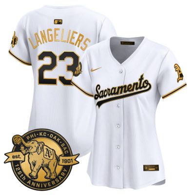 Women's Athletics 'Sacramento Edition' Vapor Premier Limited Jersey - 125th Anniversary Patch - White Gold / Shea Langeliers