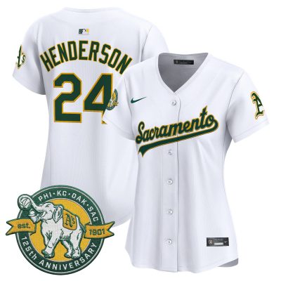Women's Athletics 'Sacramento Edition' Vapor Premier Limited Jersey - 125th Anniversary Patch - White / Rickey Henderson