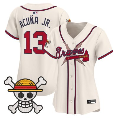 Women's Atlanta Braves x One Piece Vapor Premier Limited Jersey - Cream / Ronald Acuna Jr.