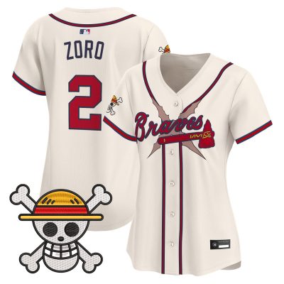Women's Atlanta Braves x One Piece Vapor Premier Limited Jersey - Cream / Zoro