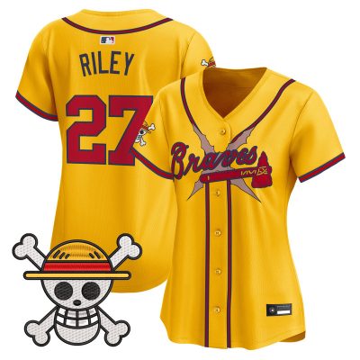 Women's Atlanta Braves x One Piece Vapor Premier Limited Jersey - Gold / Austin Riley
