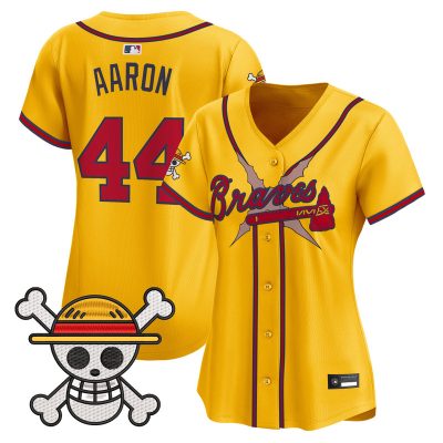 Women's Atlanta Braves x One Piece Vapor Premier Limited Jersey - Gold / Hank Aaron