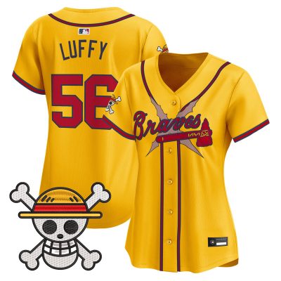 Women's Atlanta Braves x One Piece Vapor Premier Limited Jersey - Gold / Luffy