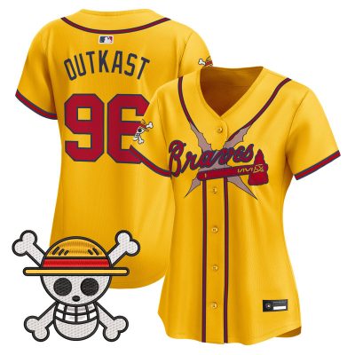 Women's Atlanta Braves x One Piece Vapor Premier Limited Jersey - Gold / OutKast