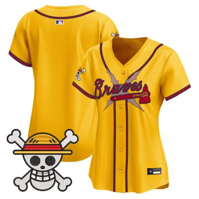 Women's Atlanta Braves x One Piece Vapor Premier Limited Jersey - Gold / Team