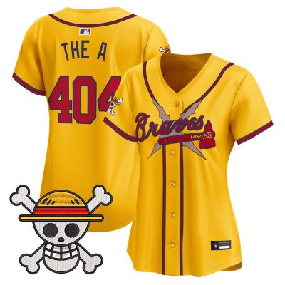Women's Atlanta Braves x One Piece Vapor Premier Limited Jersey - Gold / The A 404