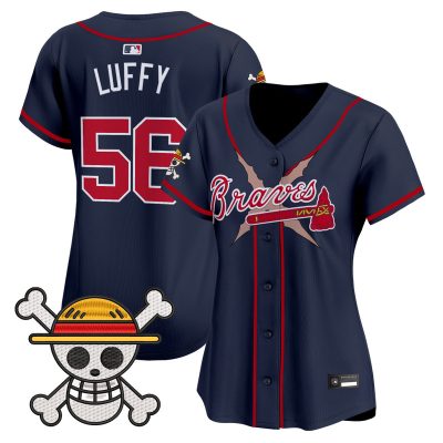 Women's Atlanta Braves x One Piece Vapor Premier Limited Jersey - Navy / Luffy