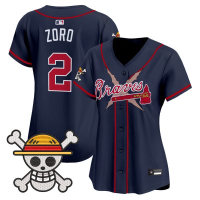 Women's Atlanta Braves x One Piece Vapor Premier Limited Jersey - Navy / Zoro