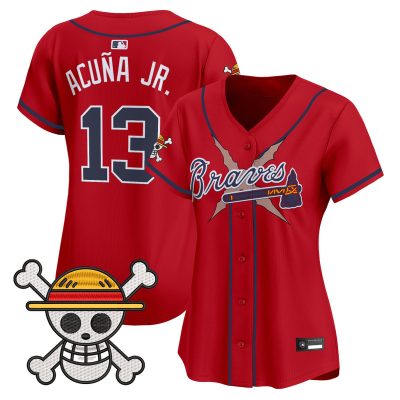 Women's Atlanta Braves x One Piece Vapor Premier Limited Jersey - Red / Ronald Acuna Jr.