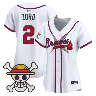 Women's Atlanta Braves x One Piece Vapor Premier Limited Jersey - White / Zoro