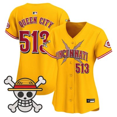 Women's Cincinnati Reds x One Piece Vapor Premier Limited Jersey - Gold / Queen City 513
